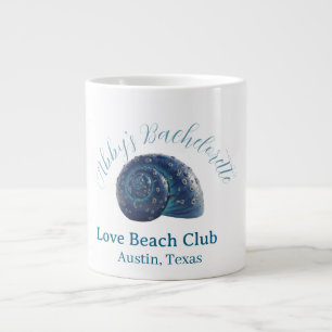 Bachelorette party beach club blue sea shell name large coffee mug