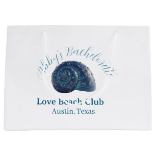 Bachelorette party beach club blue sea shell name  large gift bag