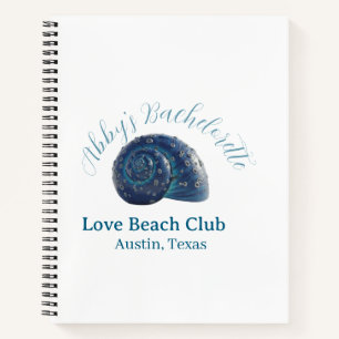 Bachelorette party beach club blue sea shell name notebook