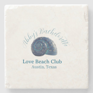 Bachelorette party beach club blue sea shell name stone coaster