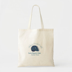 Bachelorette party beach club blue sea shell name tote bag