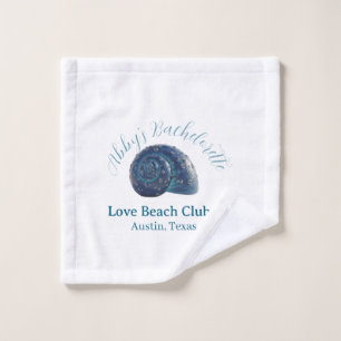 Bachelorette party beach club blue sea shell name wash cloth