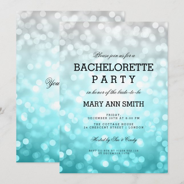 Bachelorette Party Beach Ombre Glitter Lights Invitation (Front/Back)