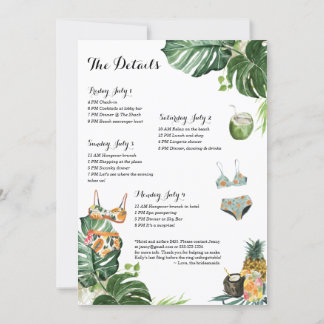 Bachelorette Party Beach Weekend 4 Day Itinerary Invitation
