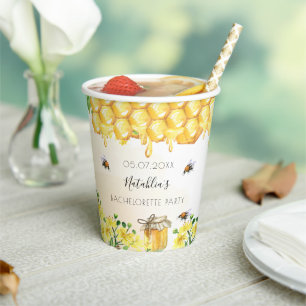 Bachelorette party bees honeycomb yellow floral paper cups