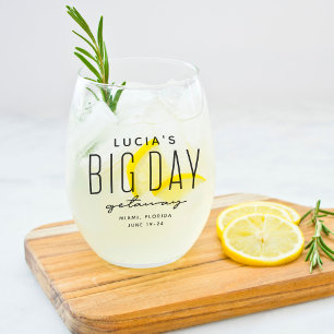 Bachelorette party big day getaway fun customised stemless wine glass