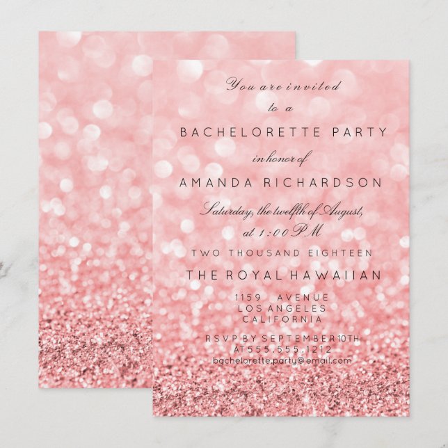 Bachelorette Party Birthay Glitter Pink Rose White Invitation (Front/Back)