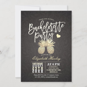 Bachelorette Party Black and Gold Pineapple Couple Invitation