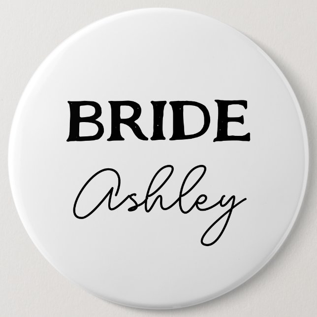 Bachelorette Party Black And White Bride Name 6 Cm Round Badge (Front)