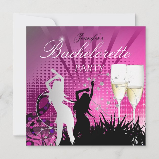 Bachelorette Party Black Pink White Champagne Invitation (Front)