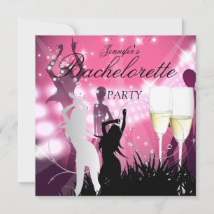 Bachelorette Party Black Pink White Champagne Invitation