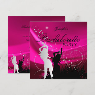 Bachelorette Party Black Pink White Silver Invitation