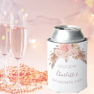 Bachelorette party blush rose floral pampas grass can cooler