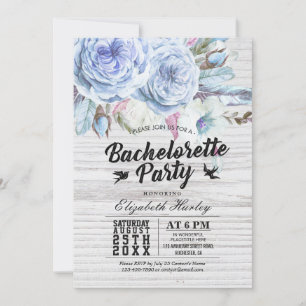 Bachelorette Party Boho Floral Feather Rustic Wood Invitation