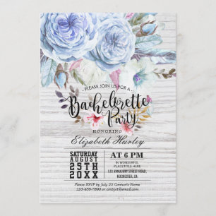 Bachelorette Party Boho Floral Feather Rustic Wood Invitation