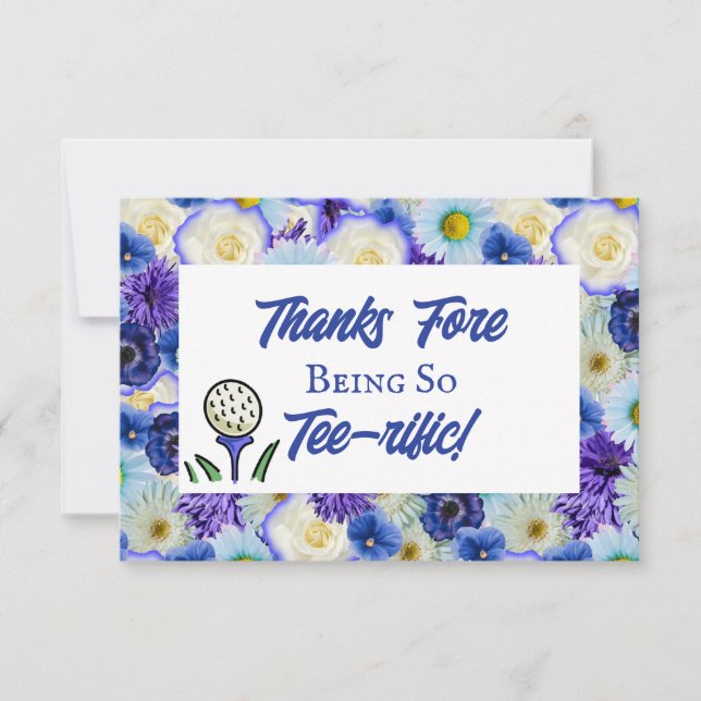 Bachelorette Party Bridal Shower Golf Blue Floral Thank You Card (Front)