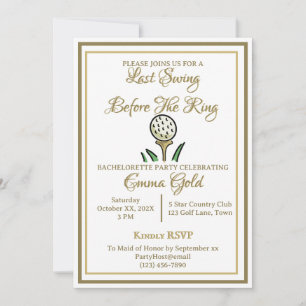 Bachelorette Party Bridal Shower Golf Gold & White Invitation