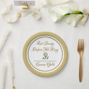 Bachelorette Party Bridal Shower Golf Gold & White Paper Plate
