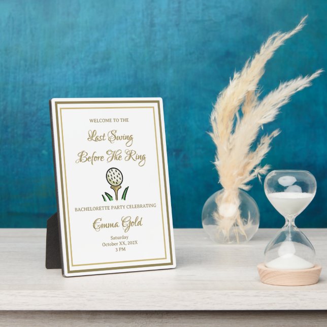 Bachelorette Party Bridal Shower Golf Gold & White Plaque (Side)