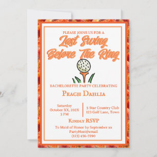 Bachelorette Party Bridal Shower Golf Peach Orange Invitation