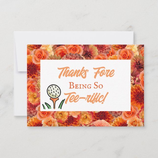 Bachelorette Party Bridal Shower Golf Peach Orange Thank You Card (Front)