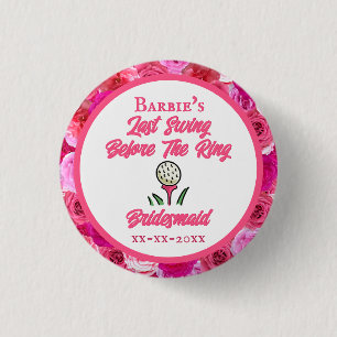 Bachelorette Party Bridal Shower Golf Pink Floral 3 Cm Round Badge