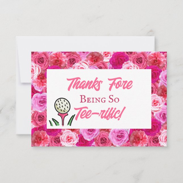 Bachelorette Party Bridal Shower Golf Pink Floral Thank You Card (Front)