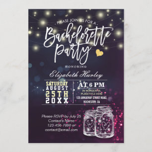 Bachelorette Party Bridal Shower Mason Jar Lights Invitation