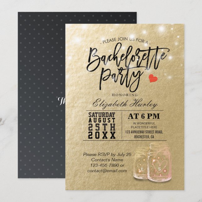 Bachelorette Party Bridal Shower Mason Jar Lights Invitation (Front/Back)