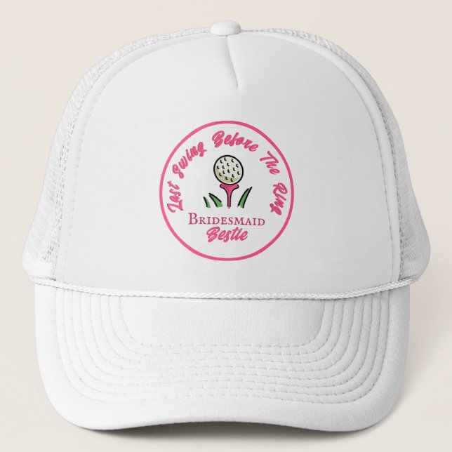 Bachelorette Party, Bridal Shower Pink and White Trucker Hat (Front)