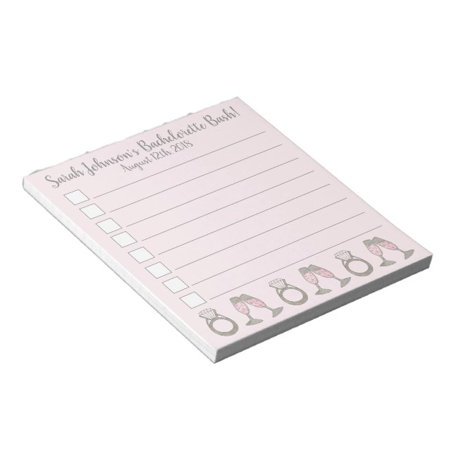 Bachelorette Party Bridal Shower Pink Champagne Notepad (Angled)