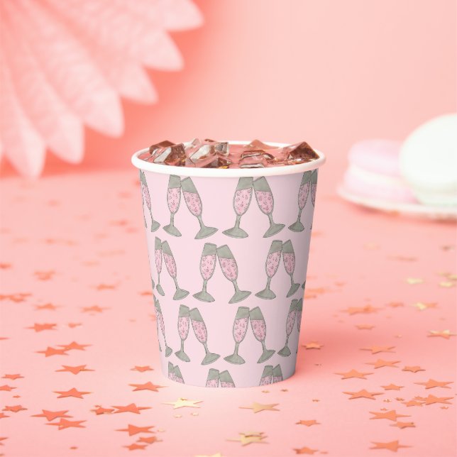 Bachelorette Party Bridal Shower Pink Champagne Paper Cups (Insitu)
