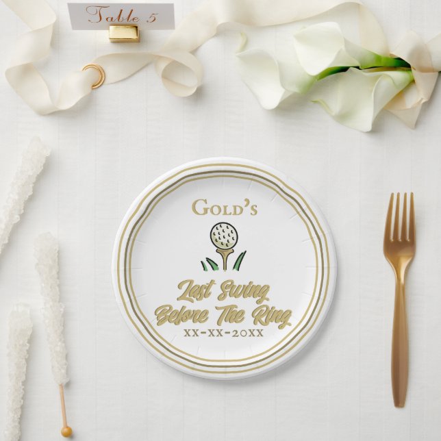 Bachelorette Party, Bridal Shower White Gold Paper Plate (Wedding)