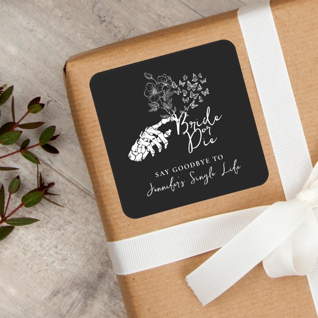 Bachelorette Party Bride or Die Gothic Floral Square Sticker (Creator Uploaded)