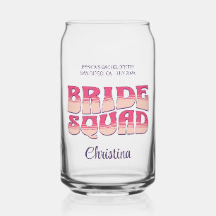 Bachelorette Party Bride Squad Bridesmaid Hot Pink Can Glass
