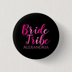 Bachelorette Party Bride Tribe Hot Pink Black  3 Cm Round Badge