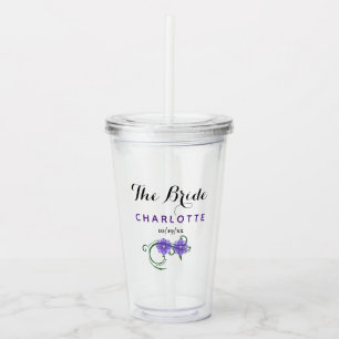 Bachelorette Party Bride Wedding Purple Flowers Acrylic Tumbler