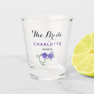 Bachelorette Party Bride Wedding Purple Flowers Shot Glass