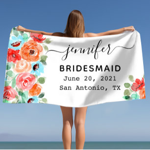 Bachelorette Party Bridesmaid Gift, Custom Beach Towel