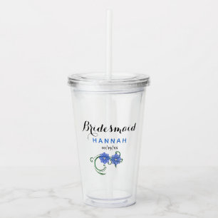 Bachelorette Party Bridesmaid Wedding Blue Flowers Acrylic Tumbler