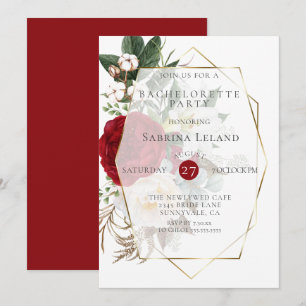 Bachelorette Party Burgundy Ivory Peonies Invitation