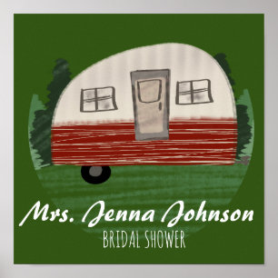 Bachelorette Party Camper Mountains Weekend Green  Poster