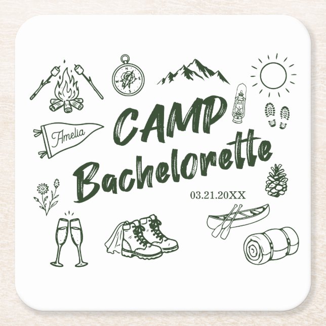 Bachelorette Party Camping Camp Theme Napkins Square Paper Coaster (Front)