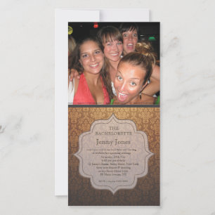Bachelorette Party Caramel Damask Photo Invite