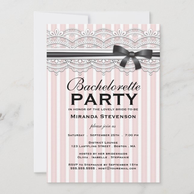 Bachelorette Party Chic Lace Garter Invitation (Front)