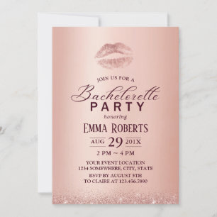 Bachelorette Party Chic Lips Rose Gold Invitation