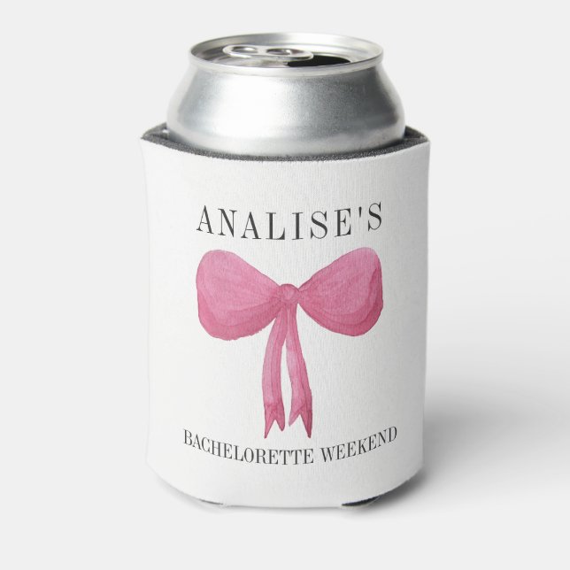 Bachelorette Party Coozie Cooler Pink Pastel Bow (Can Back)