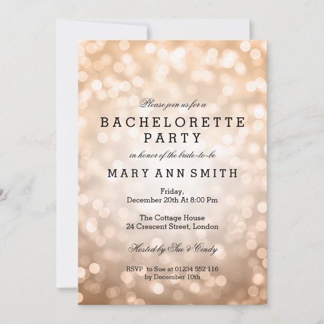 Bachelorette Party Copper Glitter Lights Invitation (Front)