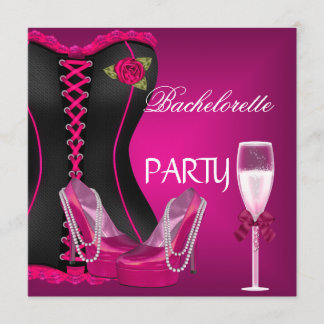 Bachelorette Party Corset Black Pink Shoes 2 Invitation