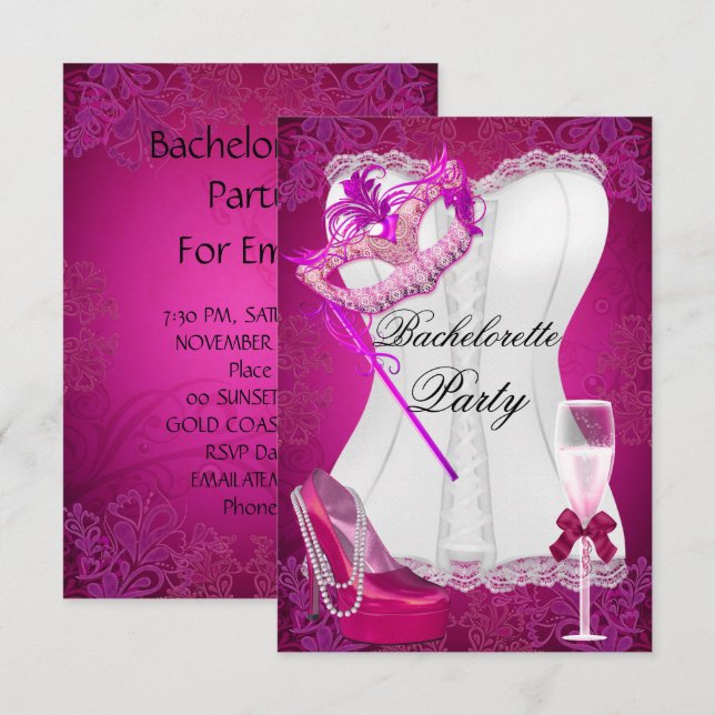 Bachelorette Party Corset Pink Shoes mask Invitation (Front/Back)